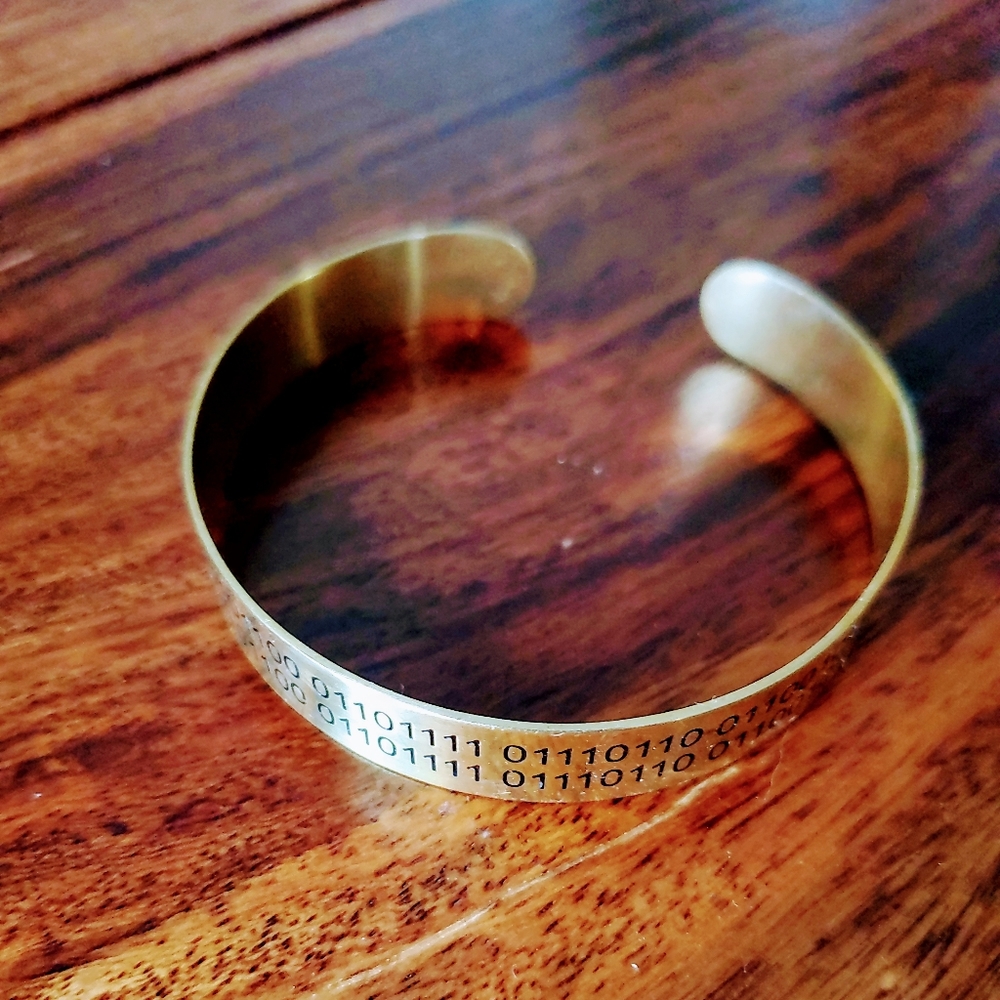 Goldtone I Love You Binary Code Cuff